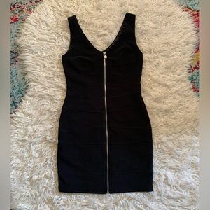 Y2K little black mini dress with full silver zipper and heart zipperhead